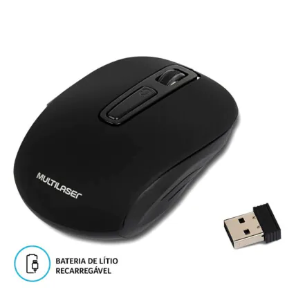Mouse Sem Fio Multilaser Wave Mo277 Litio 1600Dpi 6 Botôes