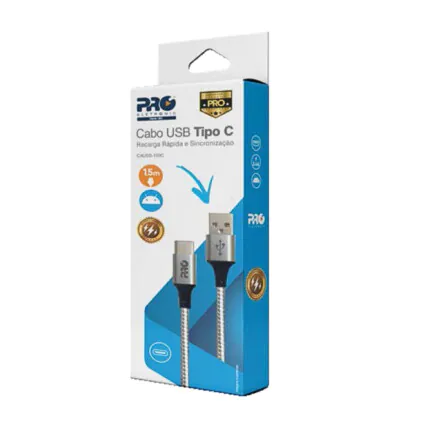 386049 - Cabo USB Tipo C Proeletronic CAUSB-150C Nylon Cinza - 1,5m