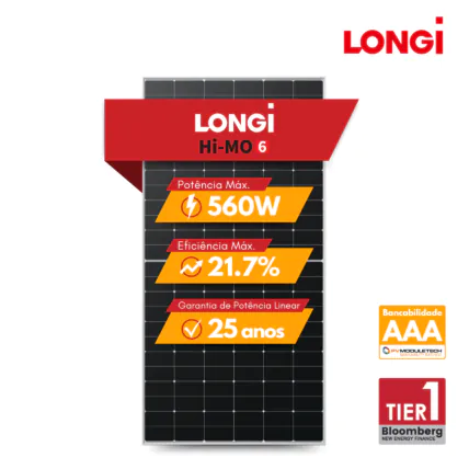 Painel Solar Longi 560W P-Type Hi-Mo 6 LR5-72HTH-560M