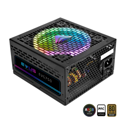 Fonte Gamer Evus EVG750 ARGB 750w Selo 80 Plus Bronze
